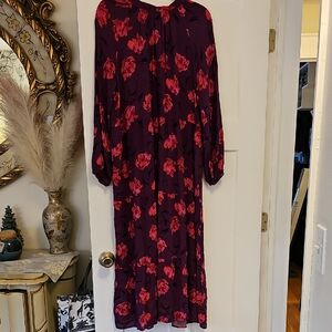 A New Day Burgundy and Pink Floral Long Sleeve Dress NWT